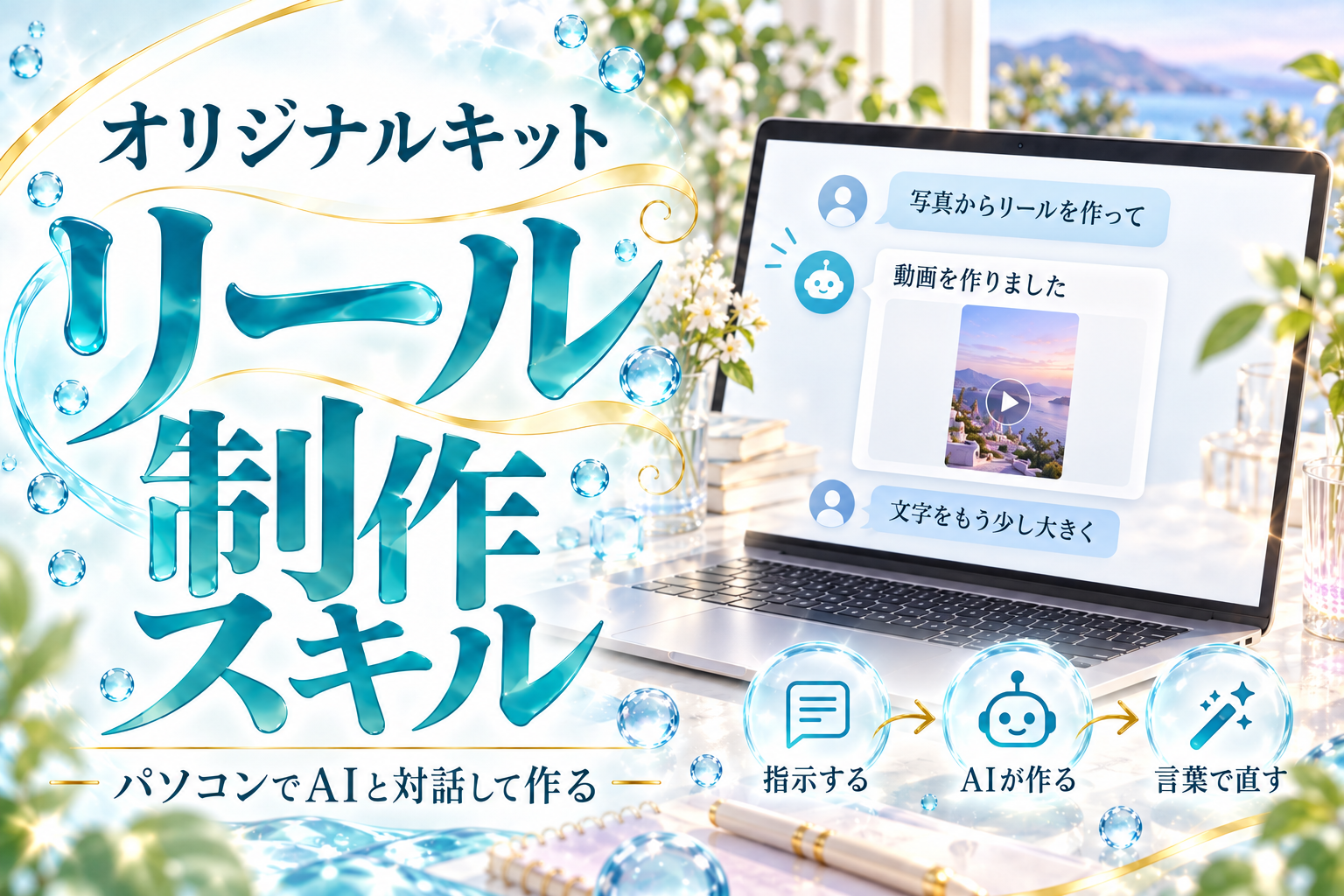 パソコンでAIに指示し、リールを作って言葉で修正する、オリジナルのリール制作スキルキット
